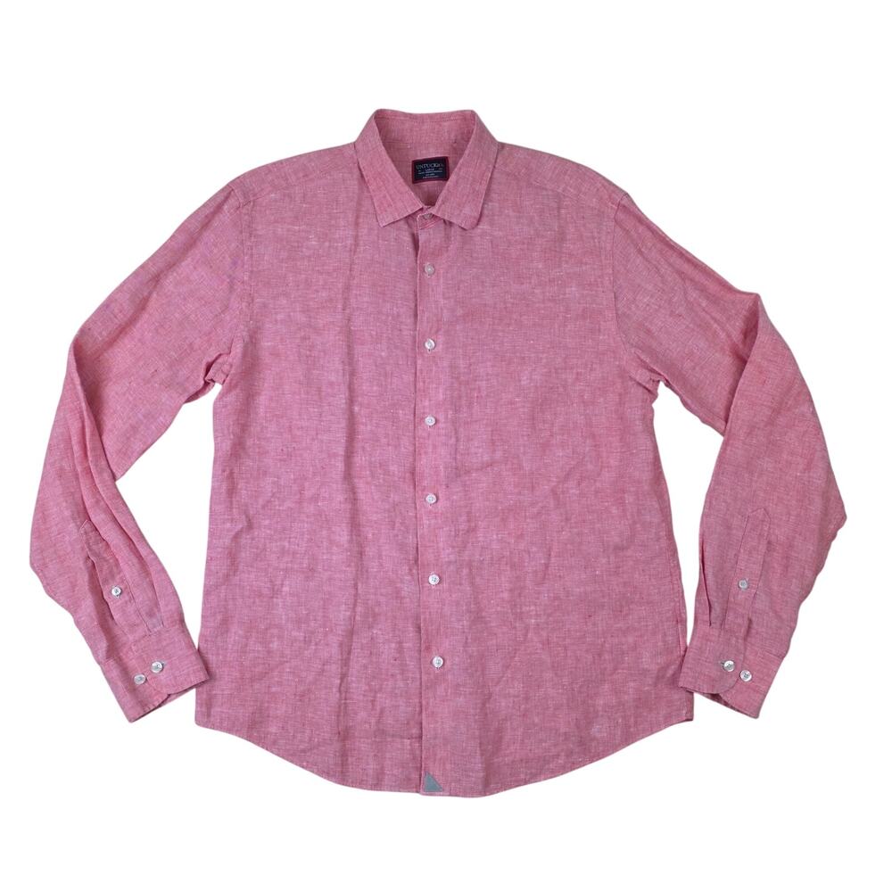 UNTUCKit Men's Large Slim Fit Eberle Wrinkle Resistant 100% Linen Shirt Red